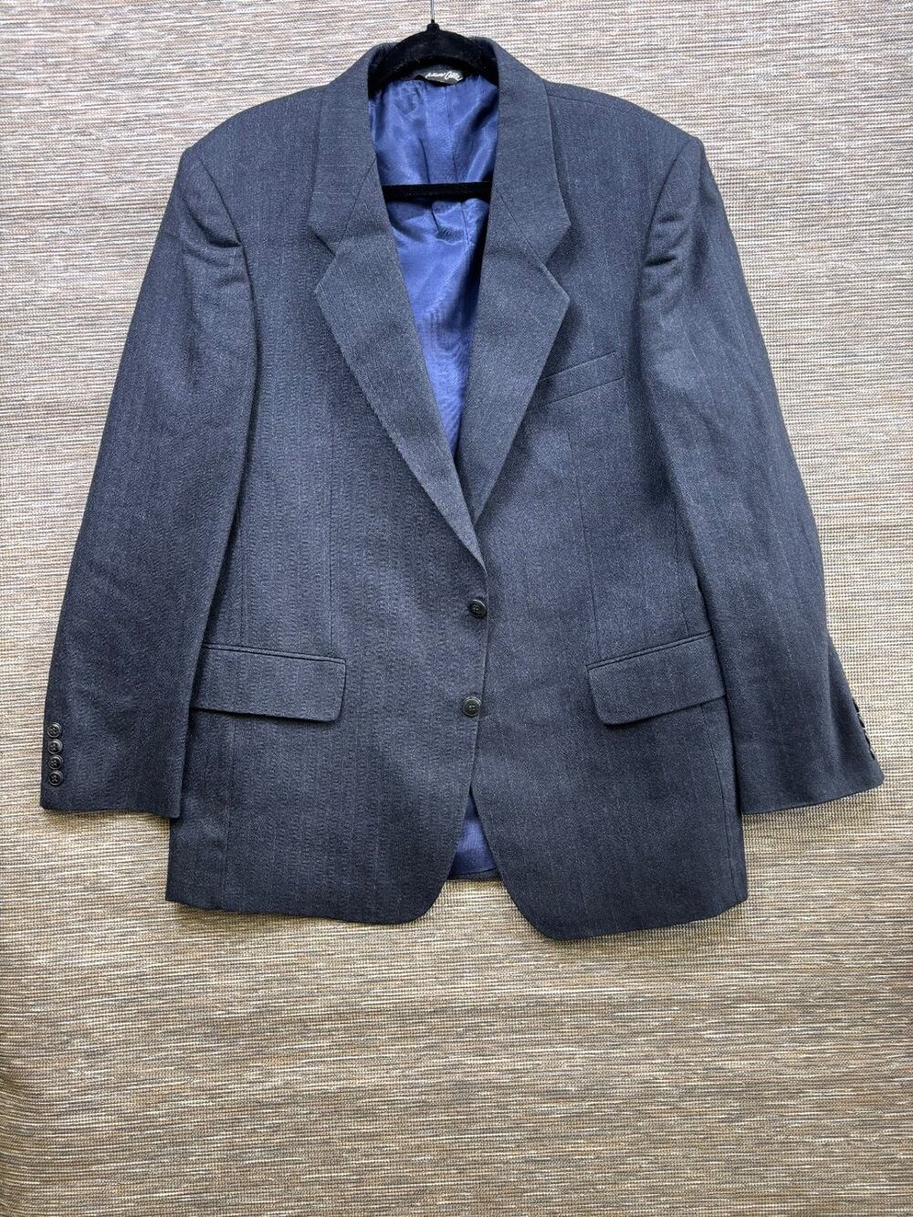 Arturo Calle 100% Wool Blazer Jacket Mens Size 42R Blue Striped Two Buttons